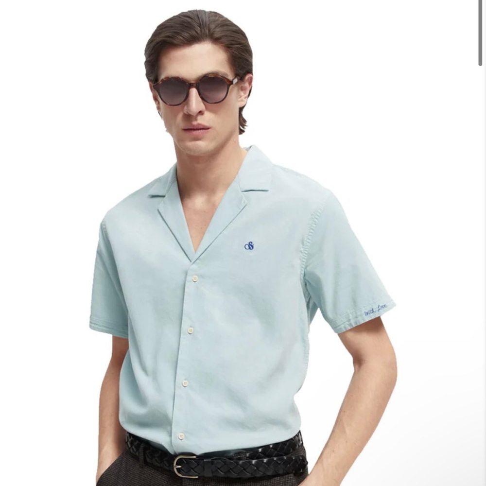 Scotch & Soda Men's Button Up Corduroy Sky Blue Shirt Size Medium